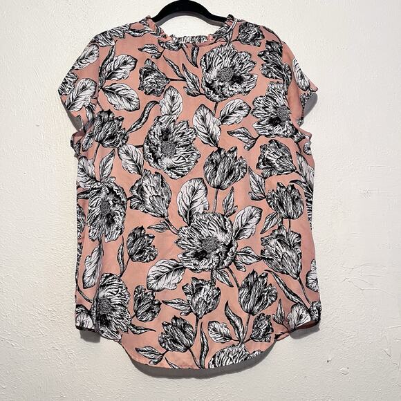 Liz Claiborn Career Short Sleeve Tie Neck Pullover Floral Blouse‎ Size XL - Picture 2 of 7